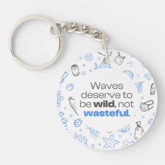 Ocean Pollution Awareness Quote & Marine Line Art Key Ring