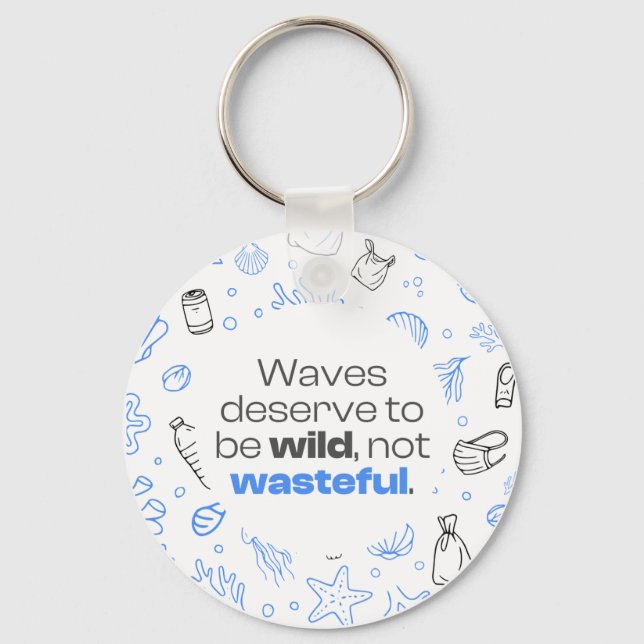 Ocean Pollution Awareness Quote with Marine Doodle Key Ring (Front)