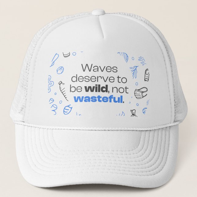 Ocean Pollution Awareness Quote with Marine Doodle Trucker Hat (Front)