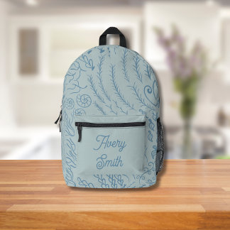 Ocean Print Backpack – Hand-Drawn Waves & Coral 