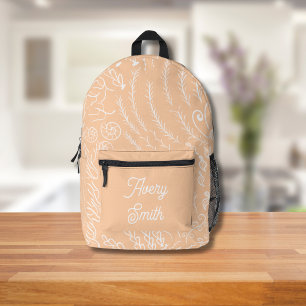 Ocean Print Backpack – Hand-Drawn Waves & Coral 