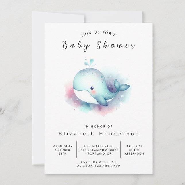 Ocean Printable Whale Baby Shower Invitation (Front)