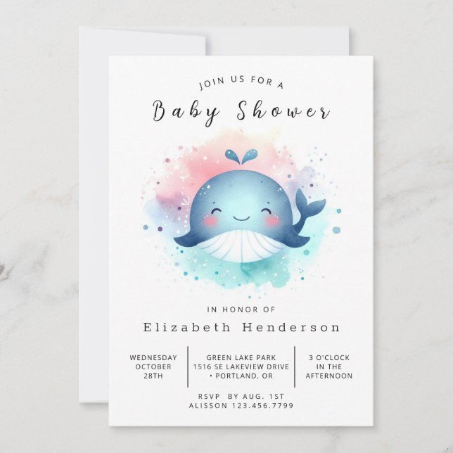 Ocean Printable Whale Baby Shower Invitation (Front)