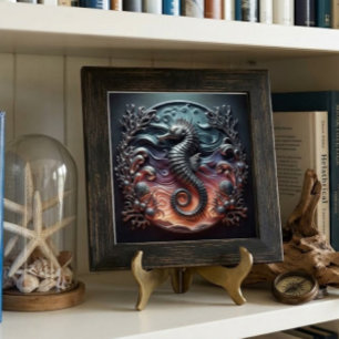 Ocean Reef & 3D Seahorse Faux Metal  Tile