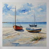 "Ocean Retreat". A Colourful Serene Boat Seascape