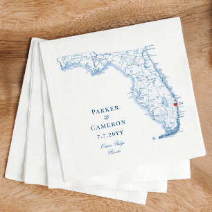 Ocean Ridge Florida Map Elegant Blue Wedding  Napkin