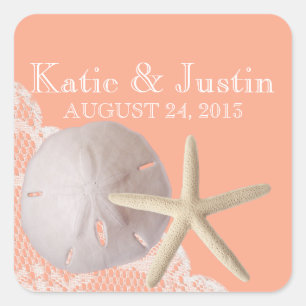 Ocean Romance Sand Dollar and Starfish Square Sticker