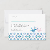 Ocean / Rose Origami Cranes Wedding RSVP