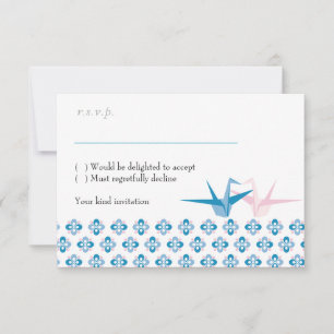 Ocean / Rose Origami Cranes Wedding RSVP Card