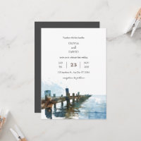 Ocean Rustic Wooden Pier Watercolor Beach Wedding