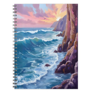 Ocean’s Breath Rocky Sea Sunset Coast Watercolor Notebook