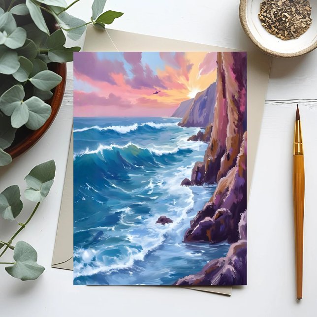 Ocean’s Breath | Rocky Sea Sunset Coast Watercolor Postcard (Creator Uploaded)