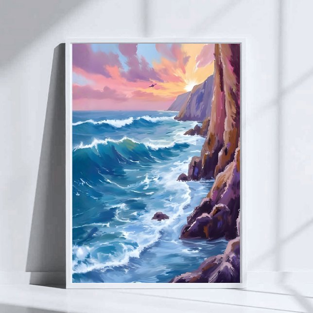 Ocean’s Breath | Rocky Sea Sunset Coast Watercolor Poster (Creator Uploaded)