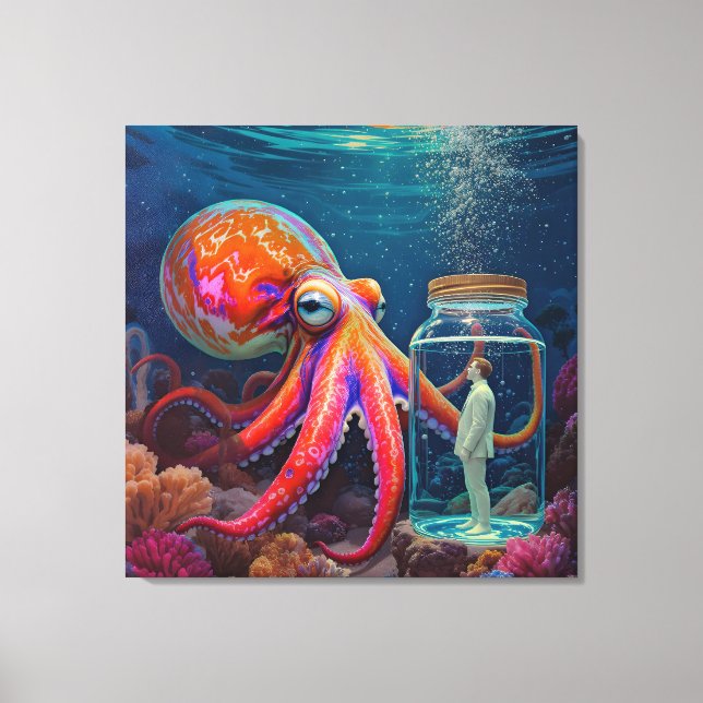 "Ocean’s Silent Captive" – Octopus Portrait Canvas Print (Front)