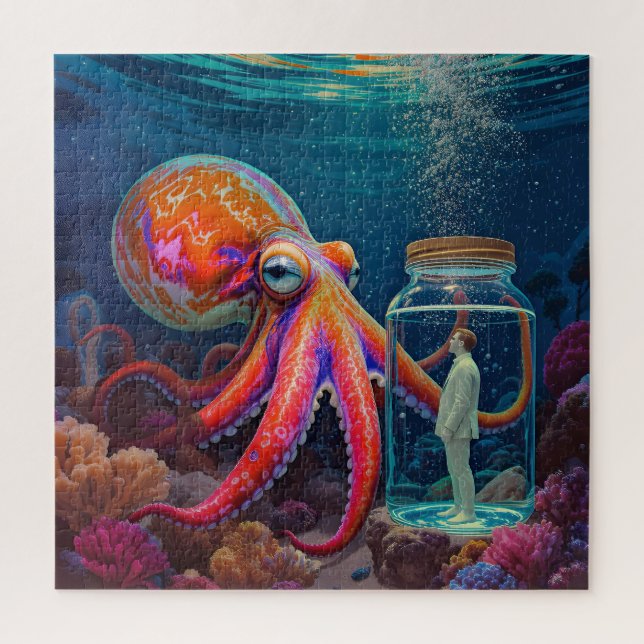 "Ocean’s Silent Captive" – Octopus Portrait Jigsaw Puzzle (Vertical)