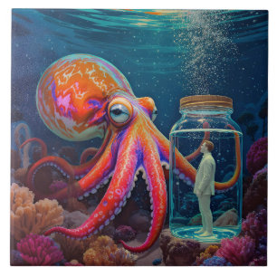 "Ocean’s Silent Captive" – Octopus Portrait Tile