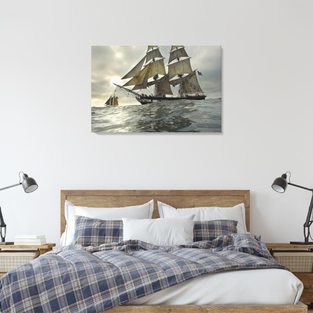 Ocean Sail Boat Oil Painting Print (Insitu(Bedroom))