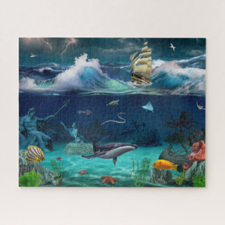 Ocean sailboat Sea animals fish whale marine Jigsaw Puzzle
