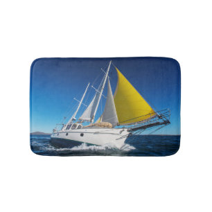 Ocean Sailing In A Yacht Bath Mat