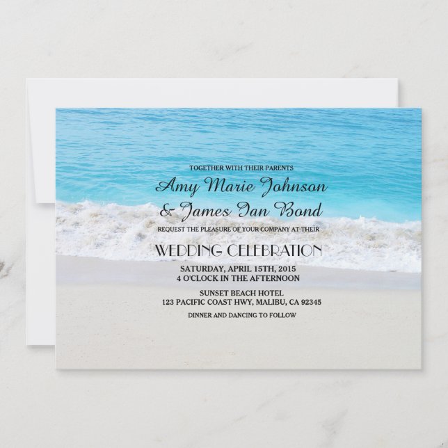 Ocean sand heart beach wedding invitations (Front)