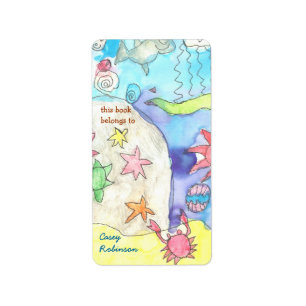 Ocean scene personalised bookplate label