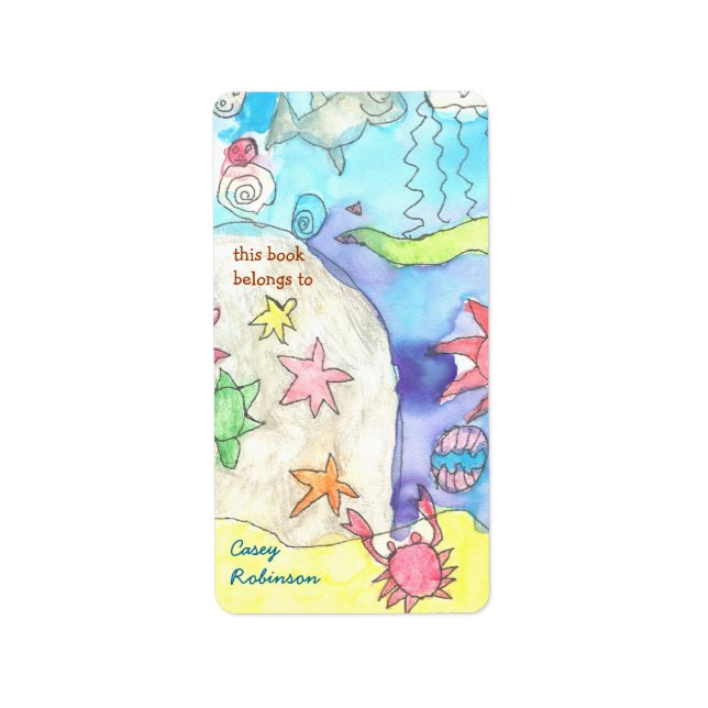 Ocean scene personalised bookplate label (Front)