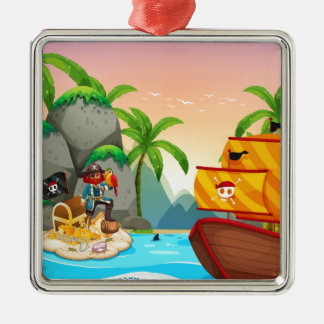 Ocean scene with pirate and treassure metal tree decoration
