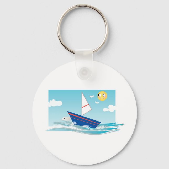 Ocean Scene with Sailboat Key Ring (Front)