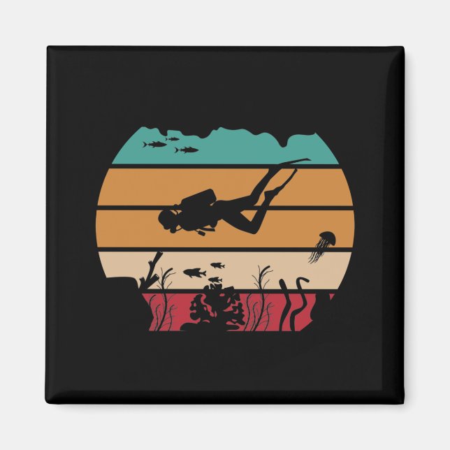 Ocean Scuba Diving Retro Diver Magnet (Front)