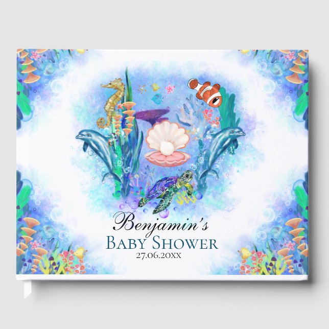 Ocean Sea Animals Baby Shower Guest Book (Front)