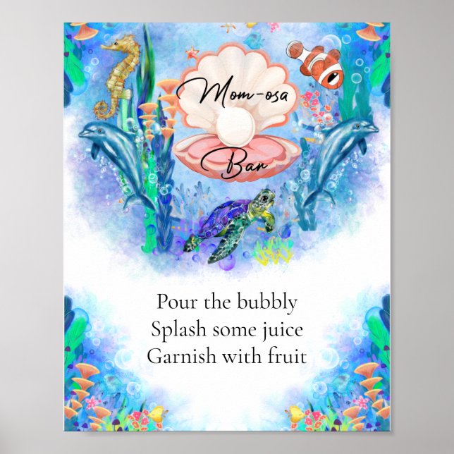 Ocean Sea Animals Momosa Bar Drink Sign (Front)