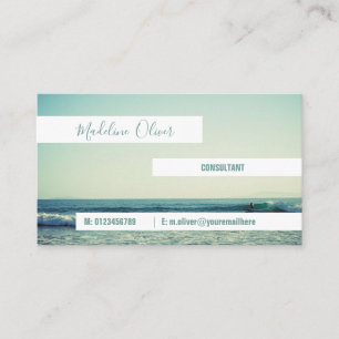 Ocean Sea Blue Waves Beach Modern White Business Card