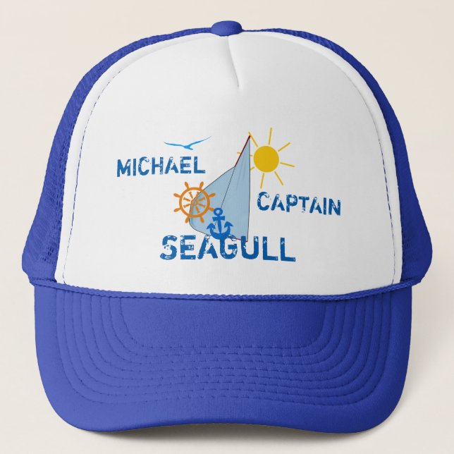 Ocean Sea Boating Sail dark customisable Trucker Hat (Front)