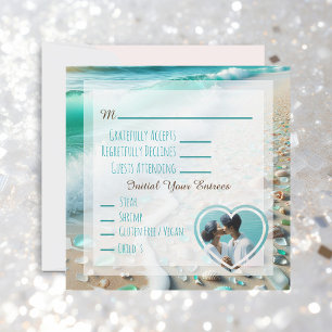 Ocean Sea Glass Coastal Photo Wedding RSVP  Invitation