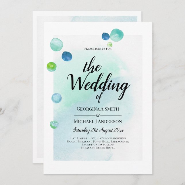 Ocean Sea Glass Ombre Turquoise Blue Wedding Invitation (Front/Back)