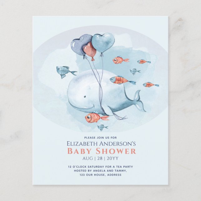 Ocean Sea Life BABY SHOWER Blue Whale Flyer (Front)