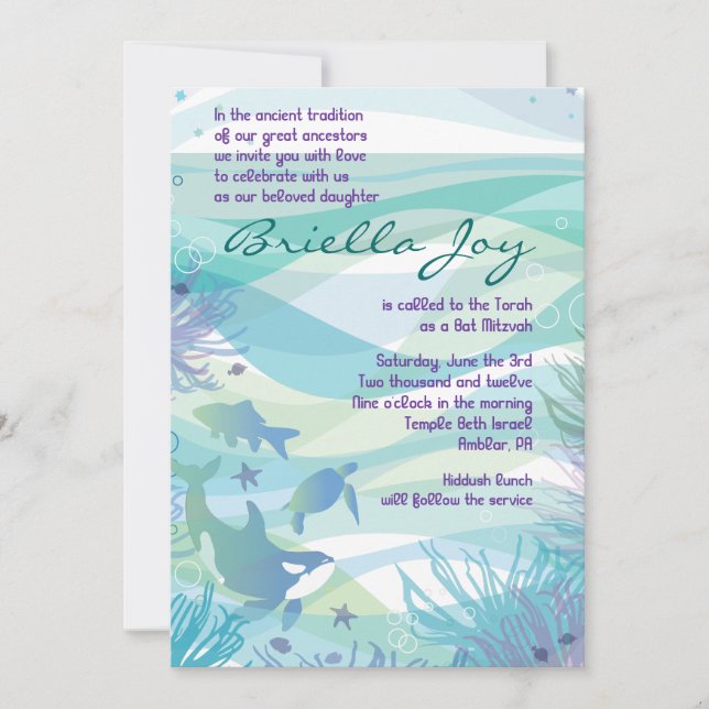 Ocean Sea Life Bat Mitzvah Invitation (Front)