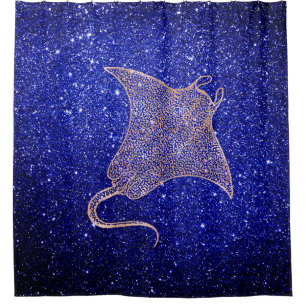 Ocean Sea Life Nautical Ray Fish Beach Navy Yacht Shower Curtain
