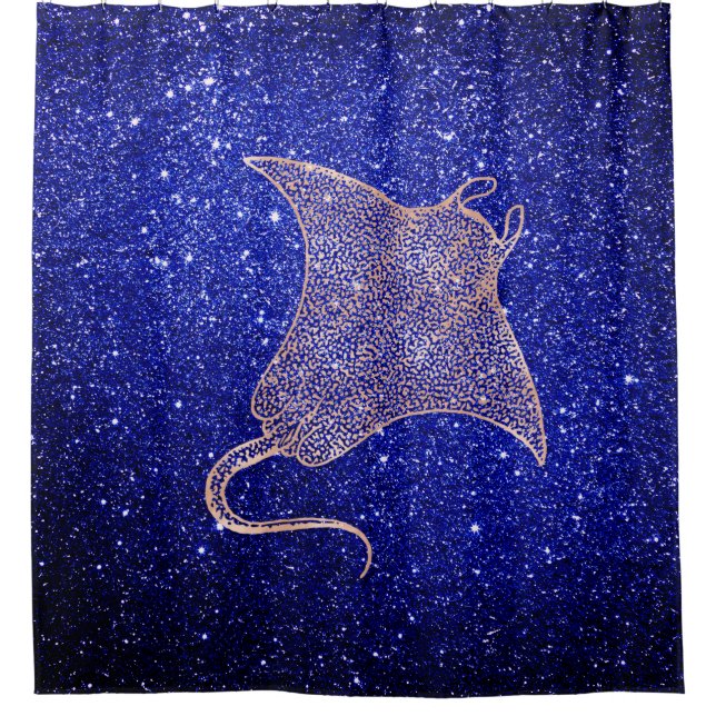 Ocean Sea Life Nautical Ray Fish Beach Navy Yacht Shower Curtain (Front)