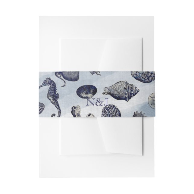 Ocean Sea Life Nautical Seashells Beach Wedding Invitation Belly Band (Front Example)