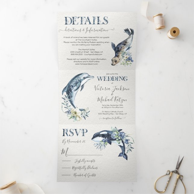 Ocean Sea life Wedding Tri-Fold Invitation (Inside)