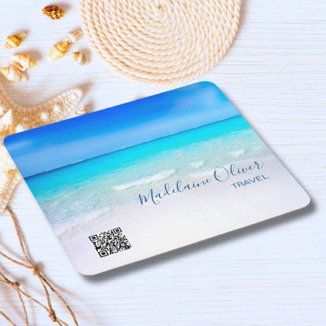  Ocean Sea QR Code Travel Agent Blue Square  Paper Coaster (Creator Uploaded)