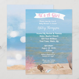 Ocean Sea Turtle Girls Baby Shower Invitation