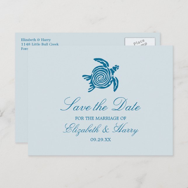 Ocean Sea Turtle, Sea Blue Beach Save the Date Postcard (Front/Back)