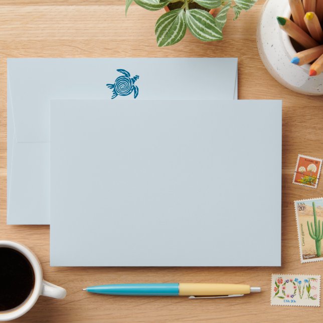 Ocean Sea Turtle, Sea Blue Beach Wedding Envelope (Desk)