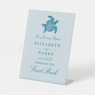 Ocean Sea Turtle, Sea Blue Beach Wedding Pedestal Sign