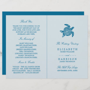 Ocean Sea Turtle, Sea Blue Beach Wedding Programme