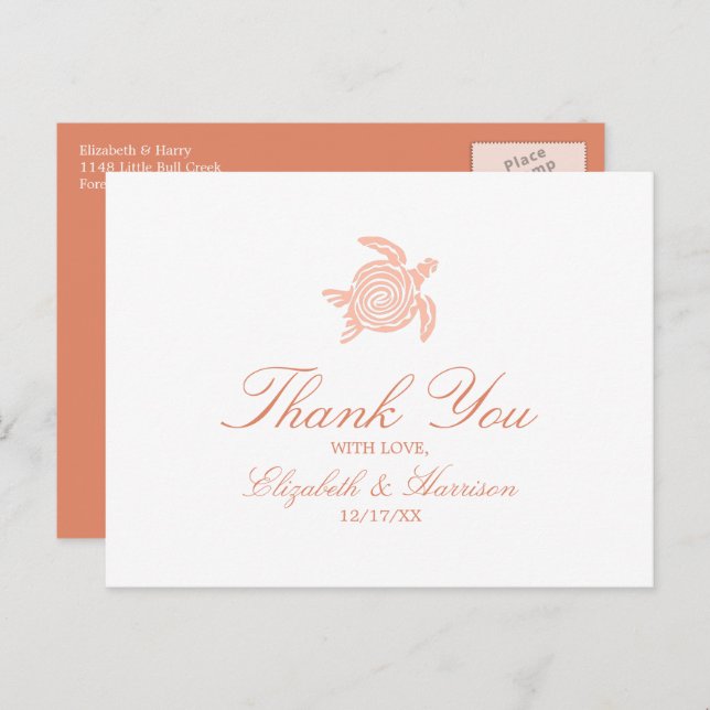 Ocean Sea Turtle, Soft Coral Beach Thank You Postcard (Front/Back)