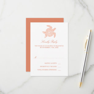 Ocean Sea Turtle, Soft Coral Beach Wedding RSVP Card