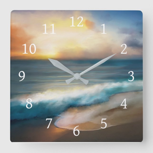 Ocean Sea View 283 Sunset Square Wall Clock (Front)